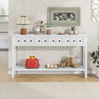 Rustic Entryway Console Table with Drawers and Bottom Shelf
