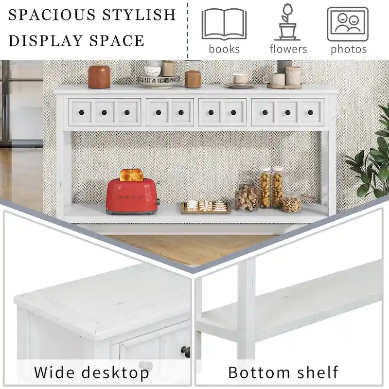 Rustic Entryway Console Table with Drawers and Bottom Shelf