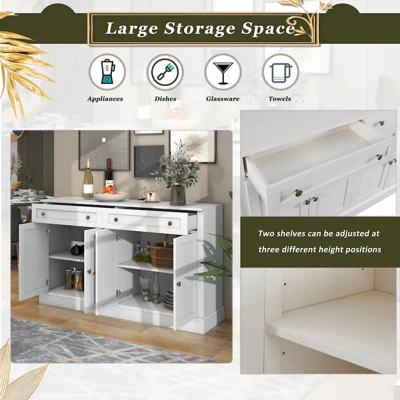 Kitchen Sideboard Buffet Cabinet with 2 Drawers and 4 Doors
