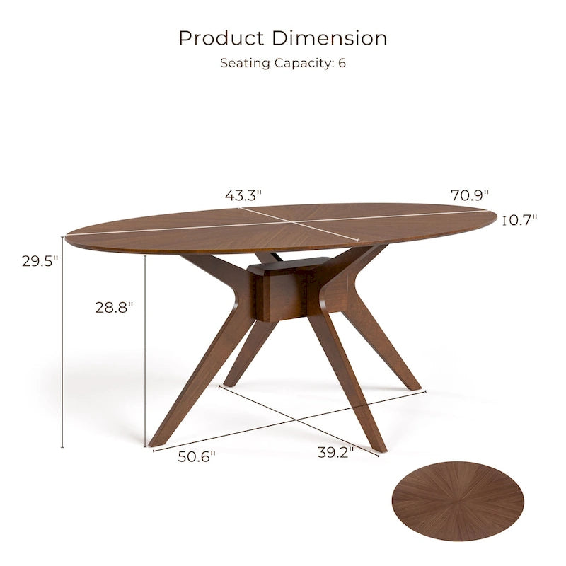 Walnut Oval Dining Table with Beige Boucle Chairs for 4-6