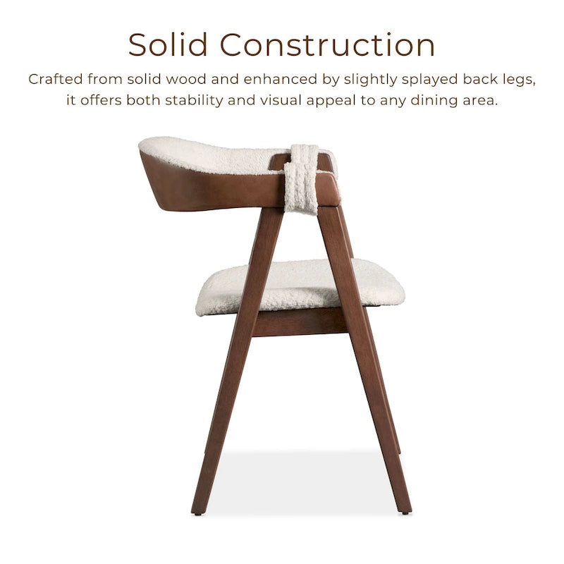 Walnut Oval Dining Table with Beige Boucle Chairs for 4-6