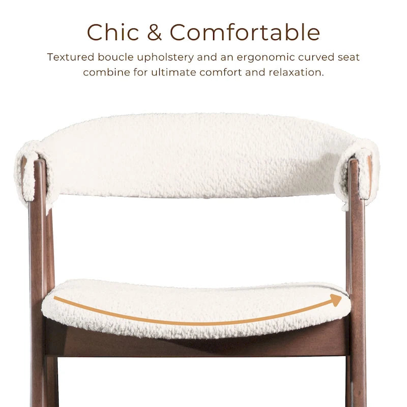 Walnut Oval Dining Table with Beige Boucle Chairs for 4-6