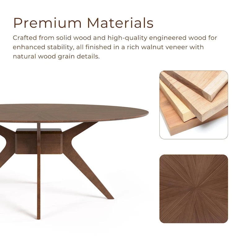 Walnut Oval Dining Table with Beige Boucle Chairs for 4-6
