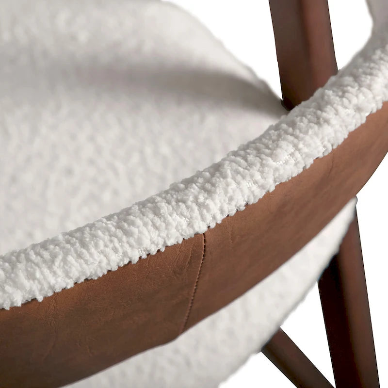 Walnut Oval Dining Table with Beige Boucle Chairs for 4-6