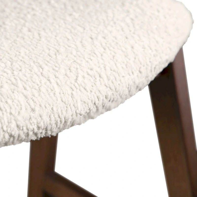 Walnut Oval Dining Table with Beige Boucle Chairs for 4-6