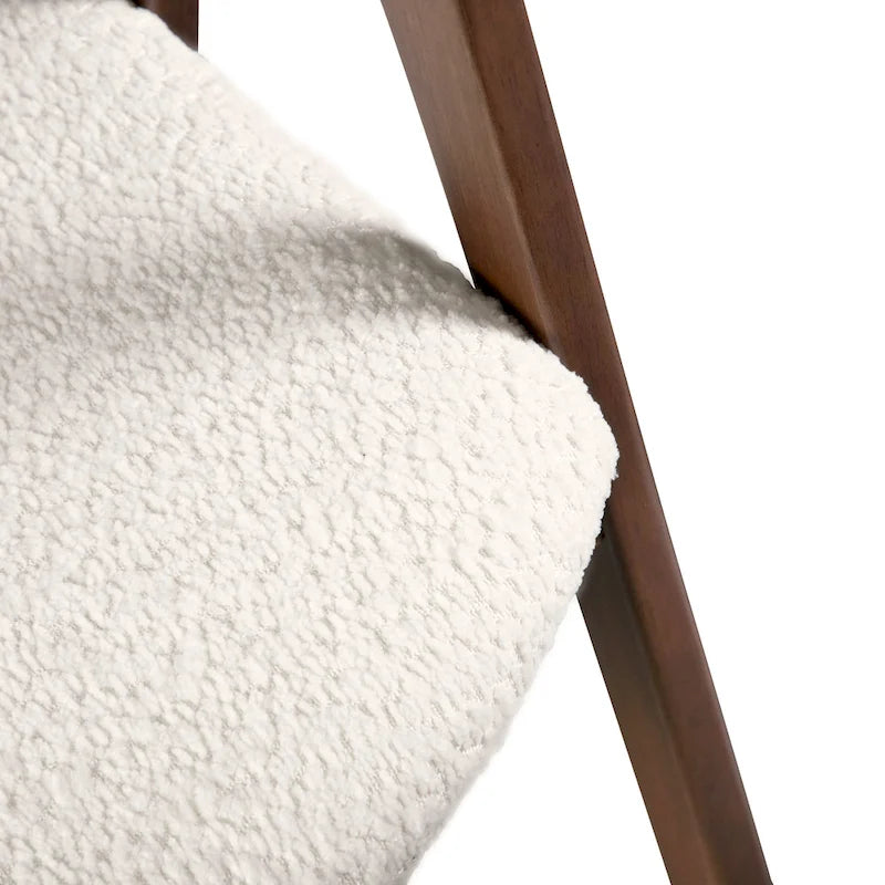 Walnut Oval Dining Table with Beige Boucle Chairs for 4-6