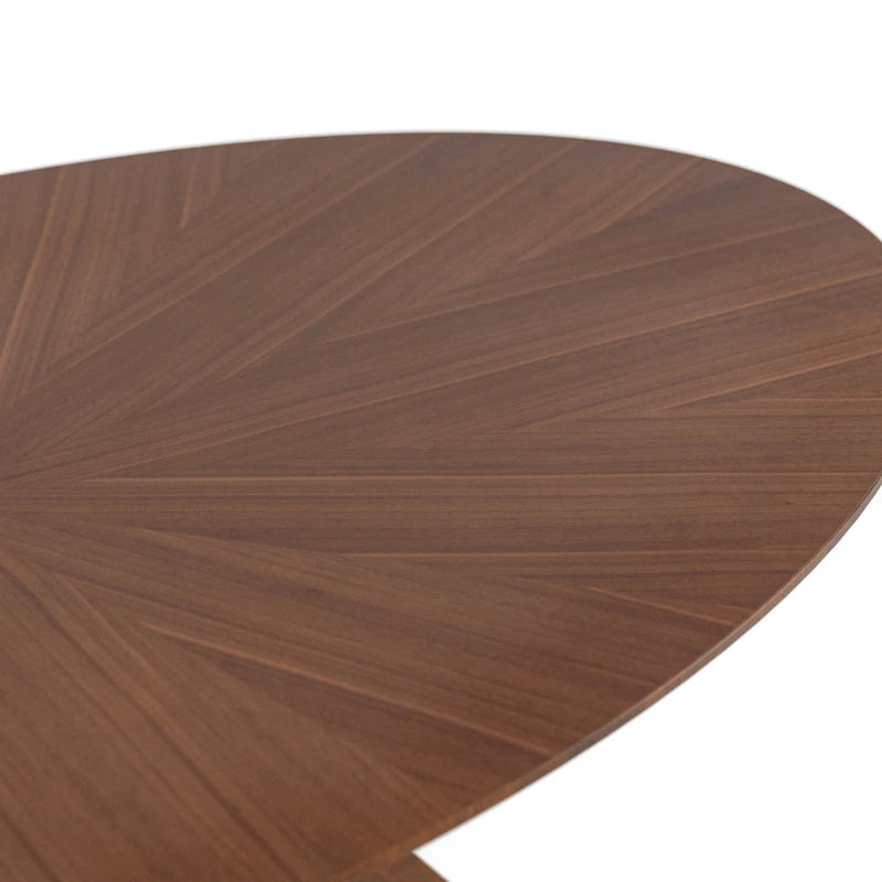 Walnut Oval Dining Table with Beige Boucle Chairs for 4-6