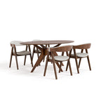 Walnut Oval Dining Table with Beige Boucle Chairs for 4-6