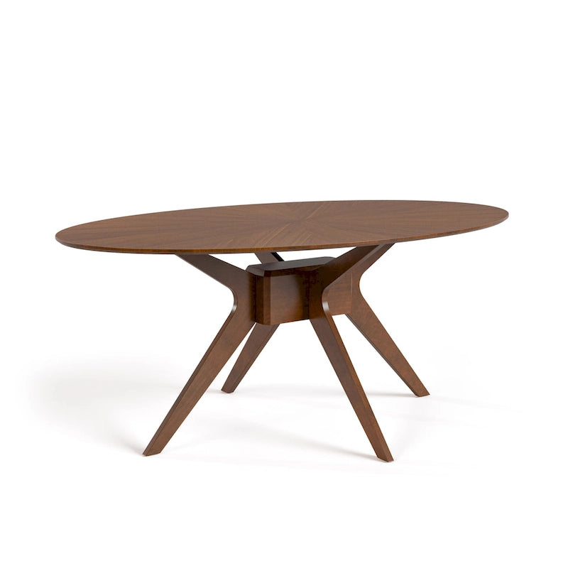 Walnut Oval Dining Table with Beige Boucle Chairs for 4-6
