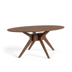 Walnut Oval Dining Table with Beige Boucle Chairs for 4-6