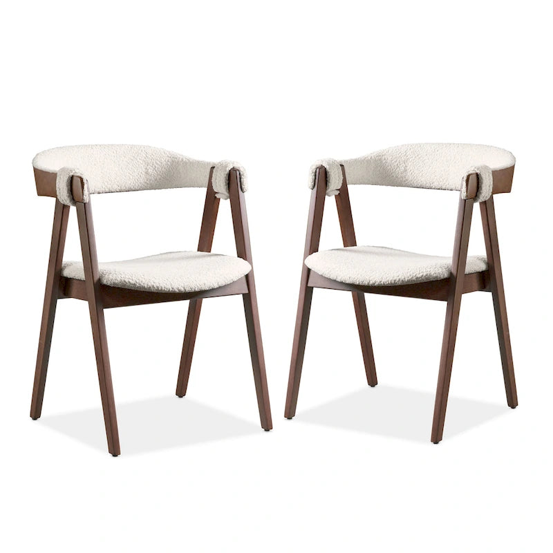 Walnut Oval Dining Table with Beige Boucle Chairs for 4-6