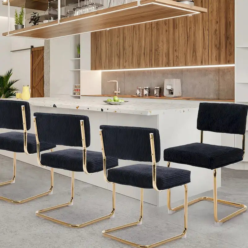 Corduroy Dining Chair with Gold Metal Base