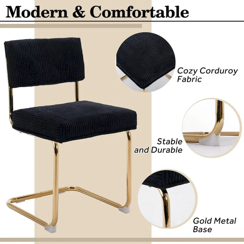 Corduroy Dining Chair with Gold Metal Base