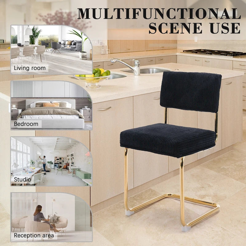 Corduroy Dining Chair with Gold Metal Base
