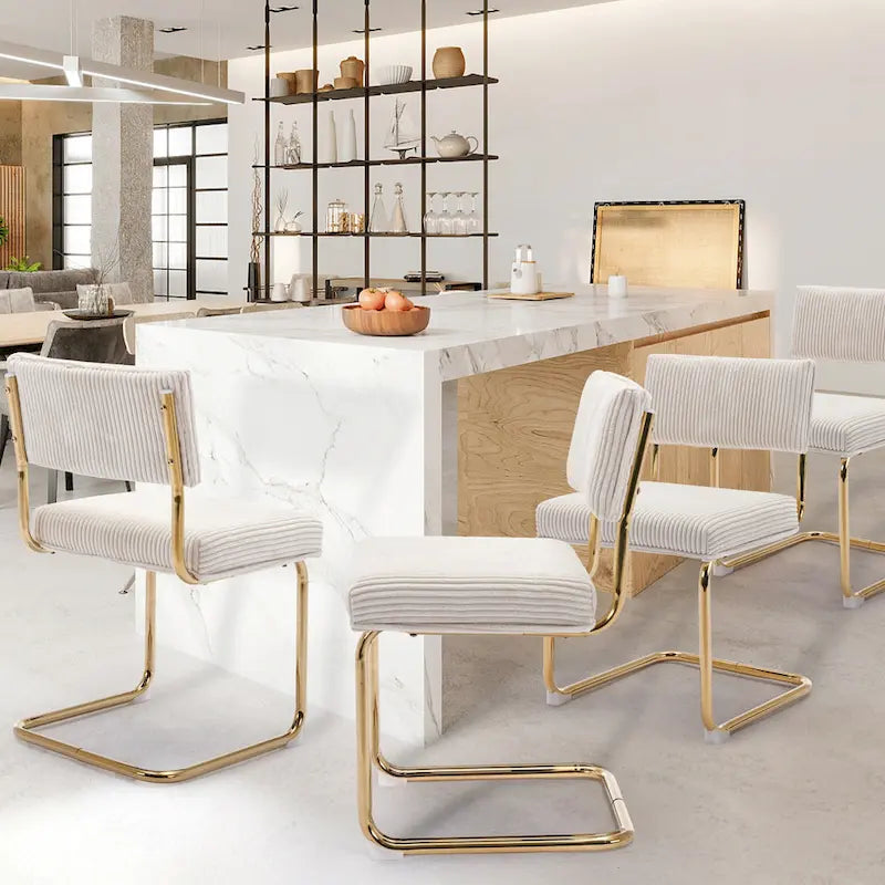 Corduroy Dining Chair with Gold Metal Base