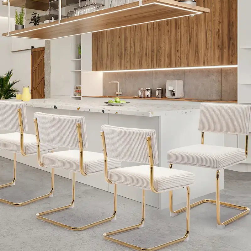 Corduroy Dining Chair with Gold Metal Base