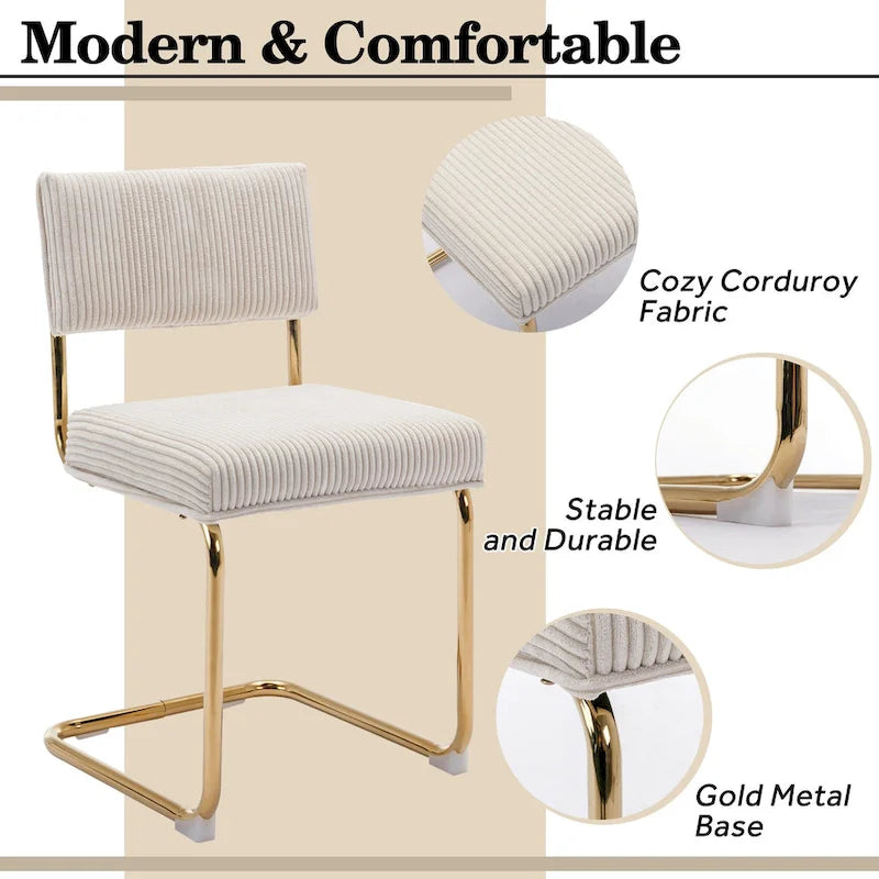 Corduroy Dining Chair with Gold Metal Base