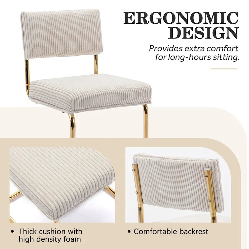 Corduroy Dining Chair with Gold Metal Base