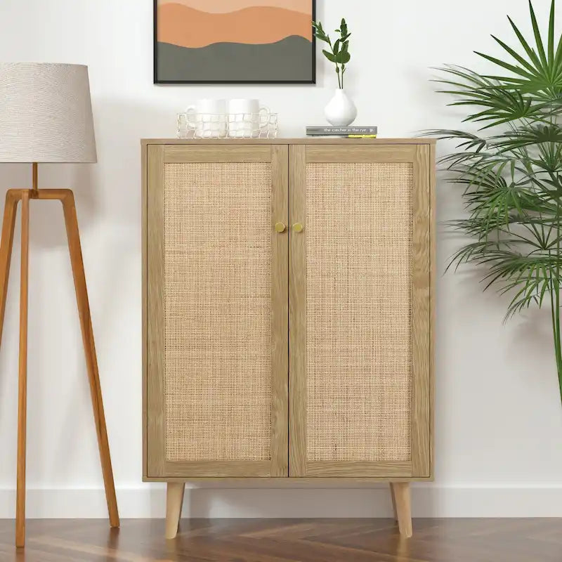 Modern 2-Door Rattan Buffet Sideboard Kitchen Storage Cabinet for Living Room