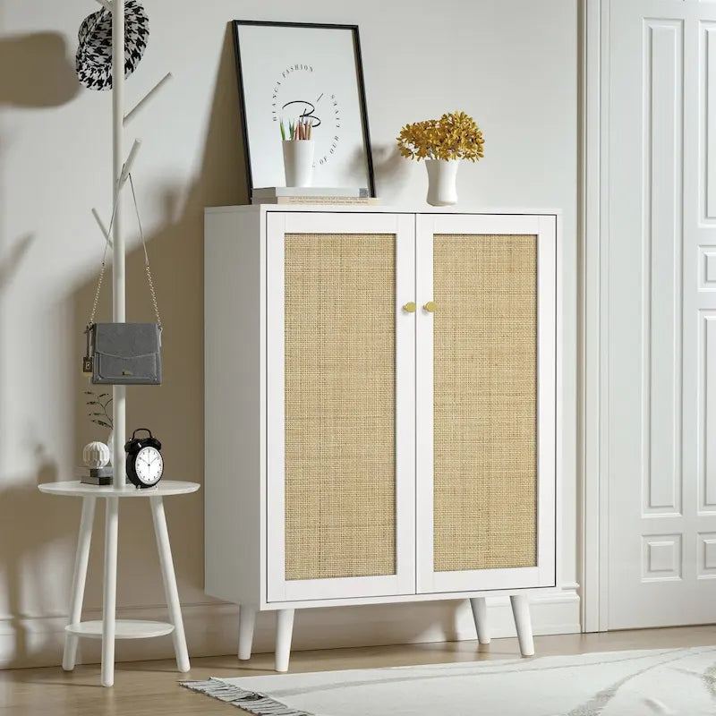 Modern 2-Door Rattan Buffet Sideboard Kitchen Storage Cabinet for Living Room