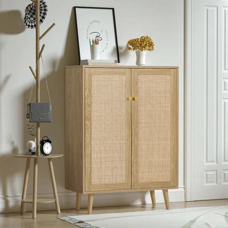 Modern 2-Door Rattan Buffet Sideboard Kitchen Storage Cabinet for Living Room