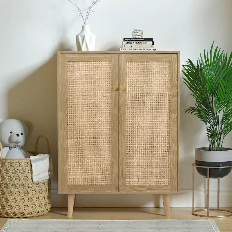 Modern 2-Door Rattan Buffet Sideboard Kitchen Storage Cabinet for Living Room