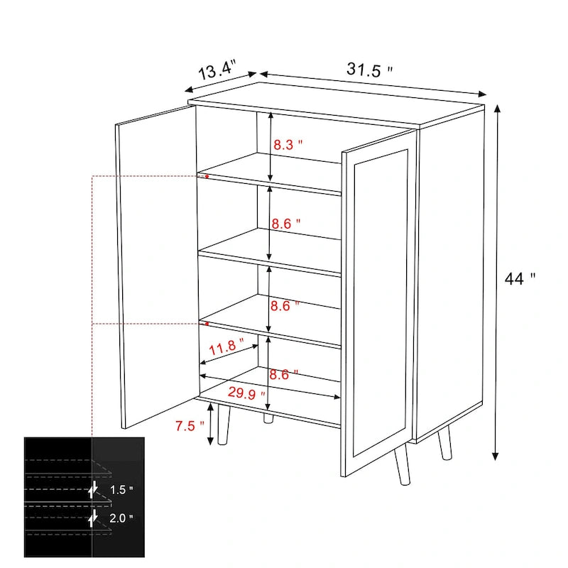 Modern 2-Door Rattan Buffet Sideboard Kitchen Storage Cabinet for Living Room
