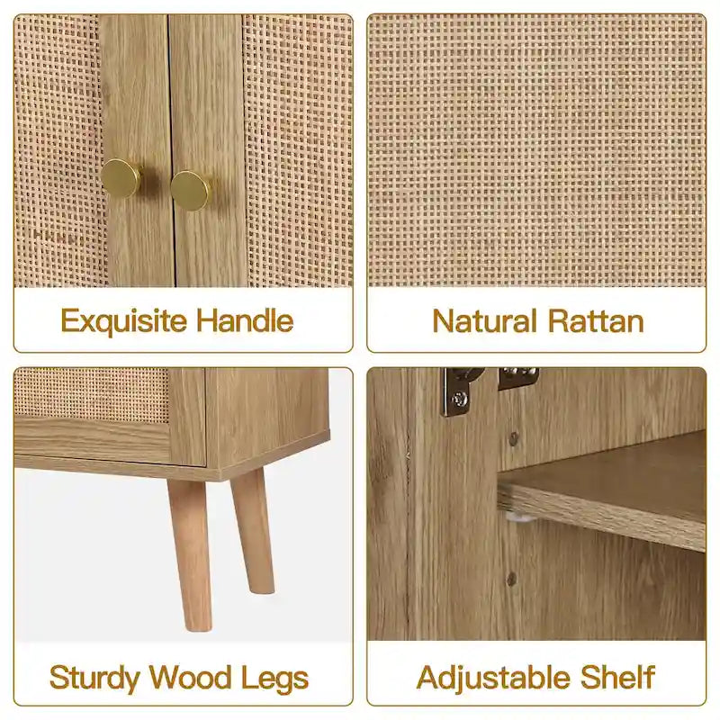 Modern 2-Door Rattan Buffet Sideboard Kitchen Storage Cabinet for Living Room