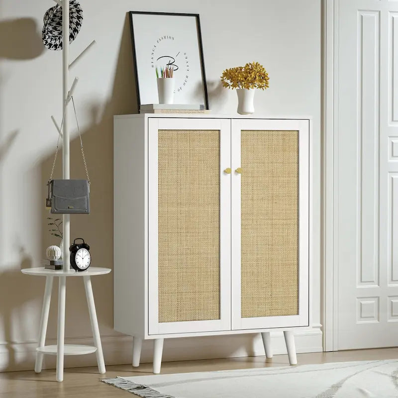 Modern 2-Door Rattan Buffet Sideboard Kitchen Storage Cabinet for Living Room