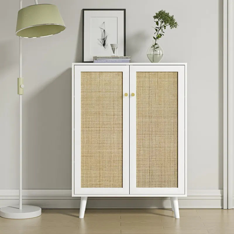 Modern 2-Door Rattan Buffet Sideboard Kitchen Storage Cabinet for Living Room