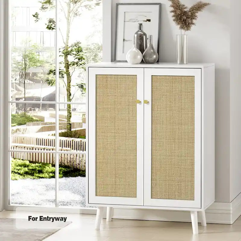 Modern 2-Door Rattan Buffet Sideboard Kitchen Storage Cabinet for Living Room