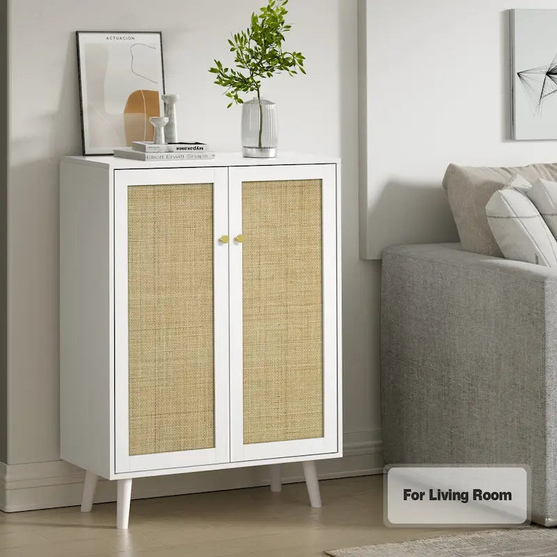 Modern 2-Door Rattan Buffet Sideboard Kitchen Storage Cabinet for Living Room