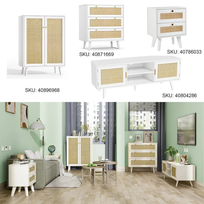 Modern 2-Door Rattan Buffet Sideboard Kitchen Storage Cabinet for Living Room