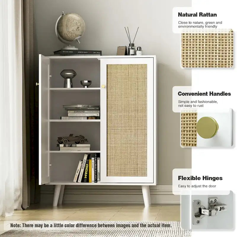 Modern 2-Door Rattan Buffet Sideboard Kitchen Storage Cabinet for Living Room