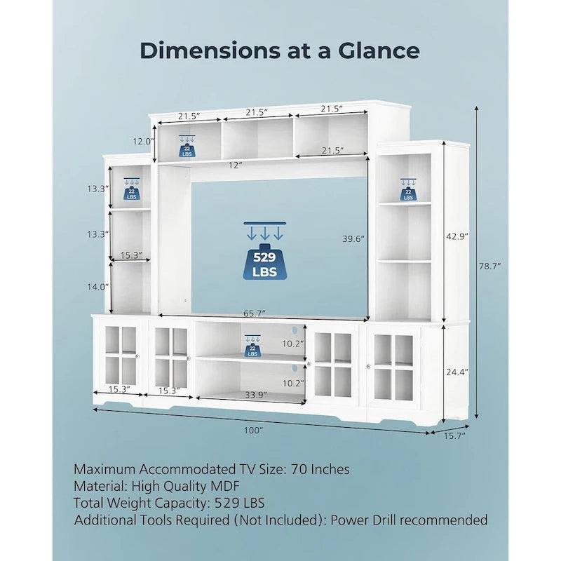 Large Wall Unit Entertainment Center with Storage, Living Room Tall Bookshelf, 65.7  Wide
