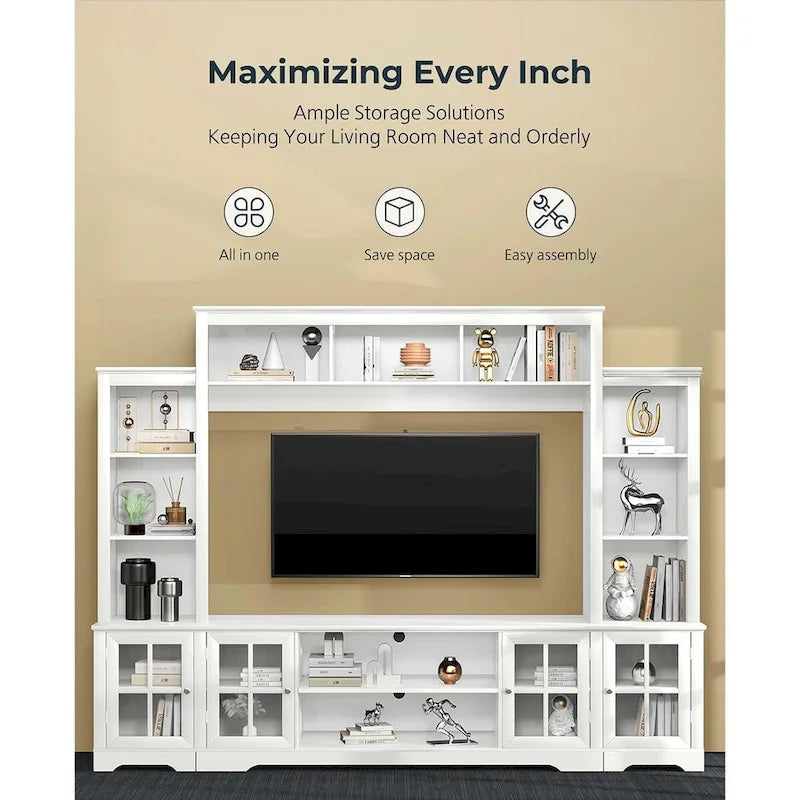 Large Wall Unit Entertainment Center with Storage, Living Room Tall Bookshelf, 65.7  Wide