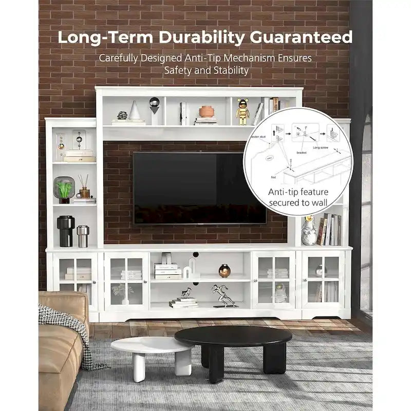 Large Wall Unit Entertainment Center with Storage, Living Room Tall Bookshelf, 65.7  Wide