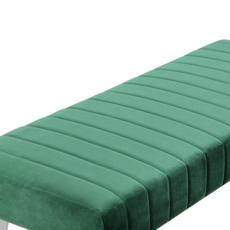 Green Velvet Tufted Bench 45 Inch Chrome Legs
