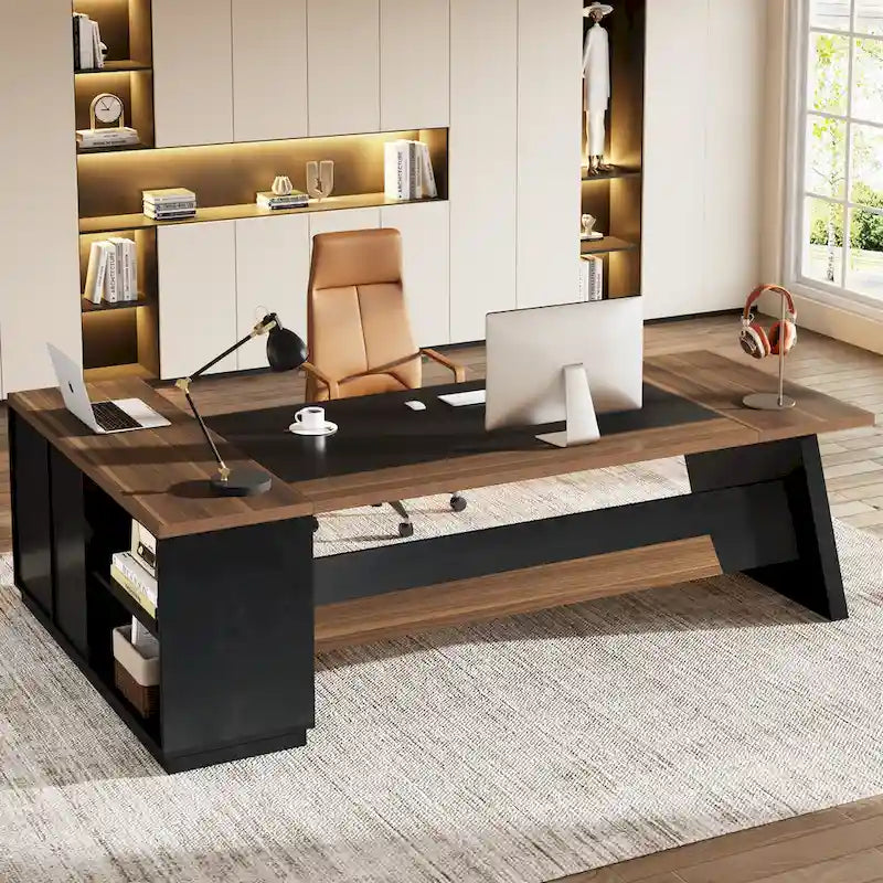 78.7-Inch L-Shaped Executive Desk Computer Desk with File Cabinet