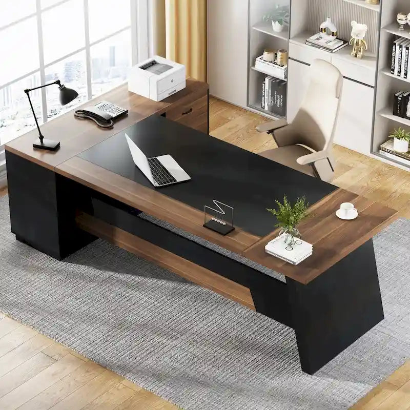 L-Shaped Computer Desk 78.7" with File Cabinet and Drawers