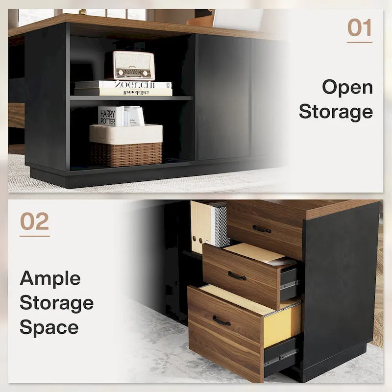 L-Shaped Computer Desk 78.7" with File Cabinet and Drawers