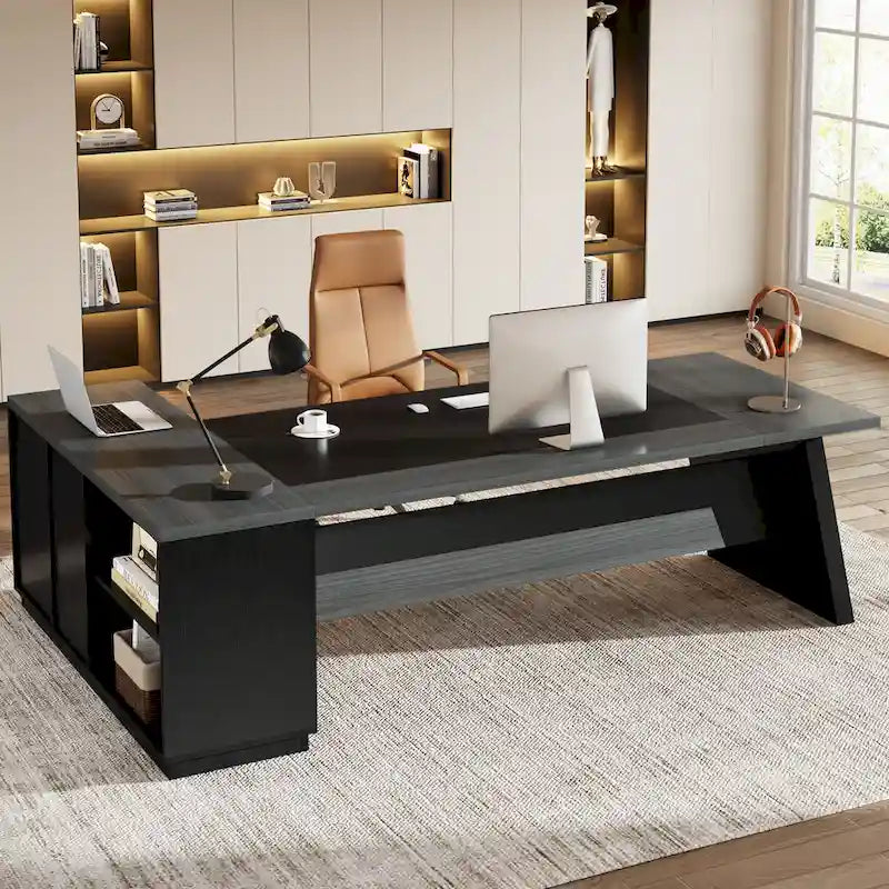 L-Shaped Computer Desk 78.7" with File Cabinet and Drawers