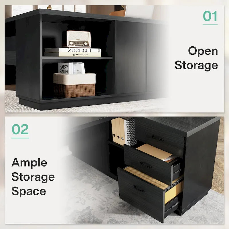 L-Shaped Computer Desk 78.7" with File Cabinet and Drawers