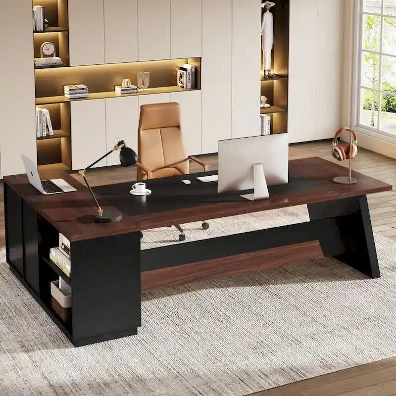 L-Shaped Computer Desk 78.7" with File Cabinet and Drawers