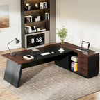 L-Shaped Computer Desk 78.7" with File Cabinet and Drawers