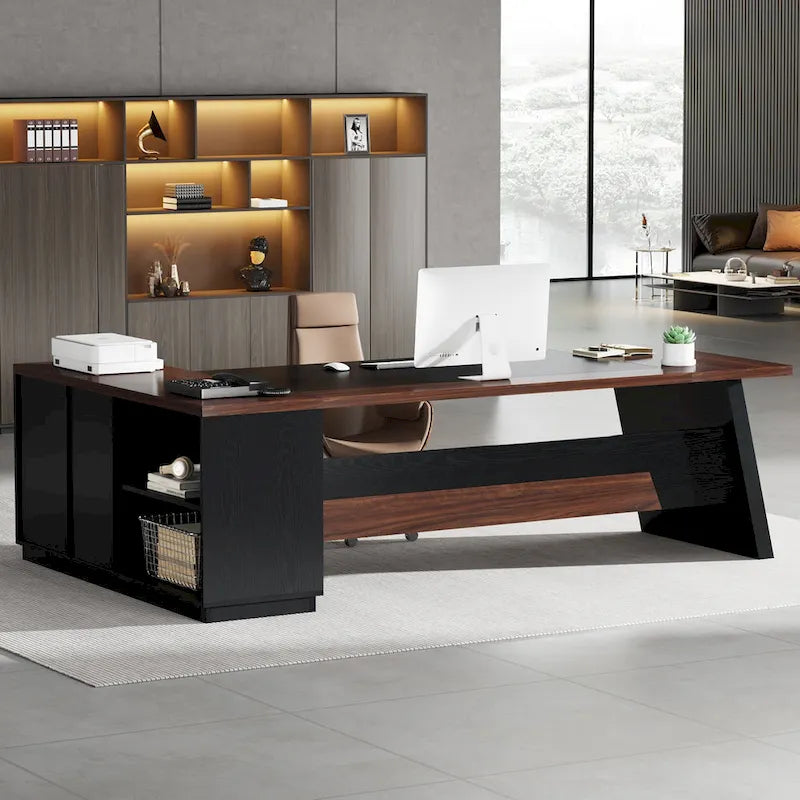 L-Shaped Computer Desk 78.7" with File Cabinet and Drawers