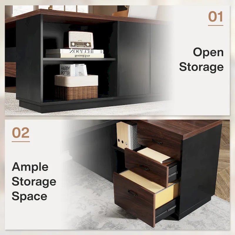 L-Shaped Computer Desk 78.7" with File Cabinet and Drawers