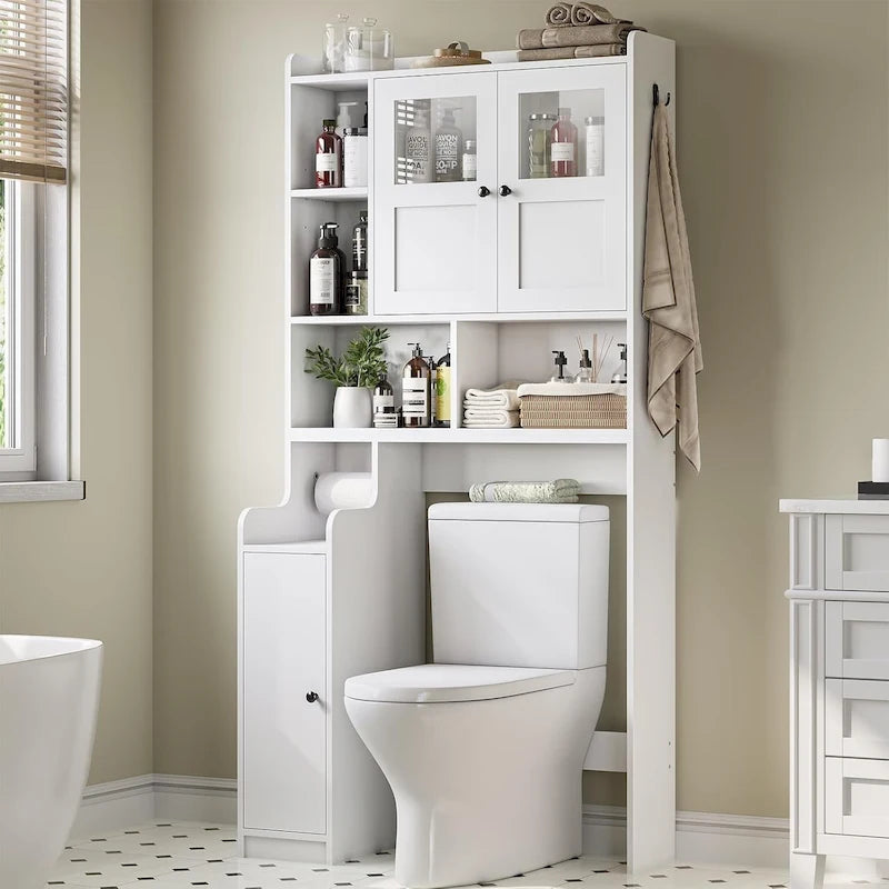 Over-Toilet Storage Cabinet with Rattan Doors