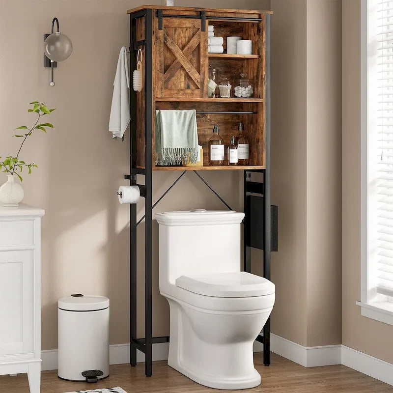 Over-Toilet Storage Cabinet with Rattan Doors