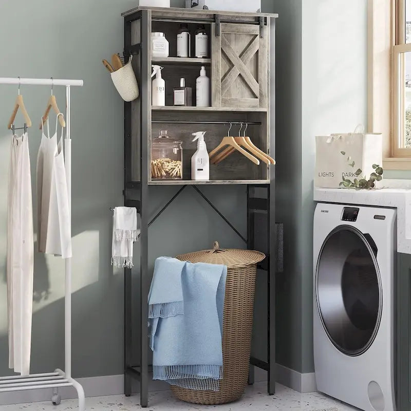 Over-Toilet Storage Cabinet with Rattan Doors
